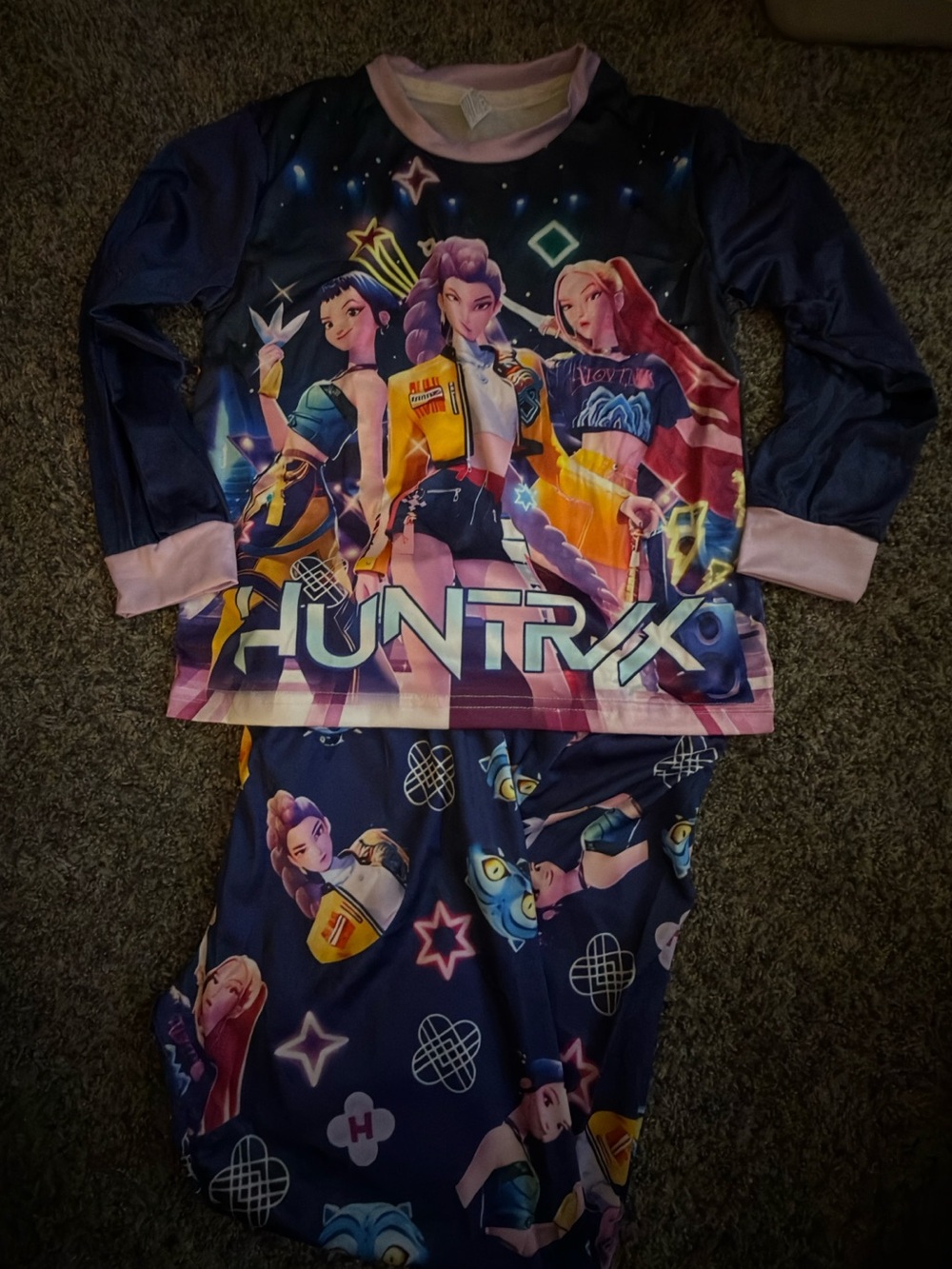 Girls' Navy and Pink Graphic Pajama Set